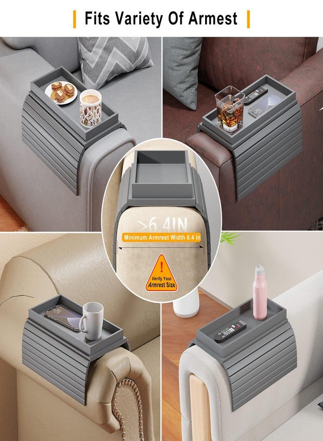 Bestjing Bamboo Sofa Armrest Tray Table for Couch - 2-in-1 Foldable Couch Arm Table with Be Slide Detachable Tray- Anti-Slip Sofa Armchair Caddy for Drinks Cellphone TV Remote Snacks(Gray) - Image 4