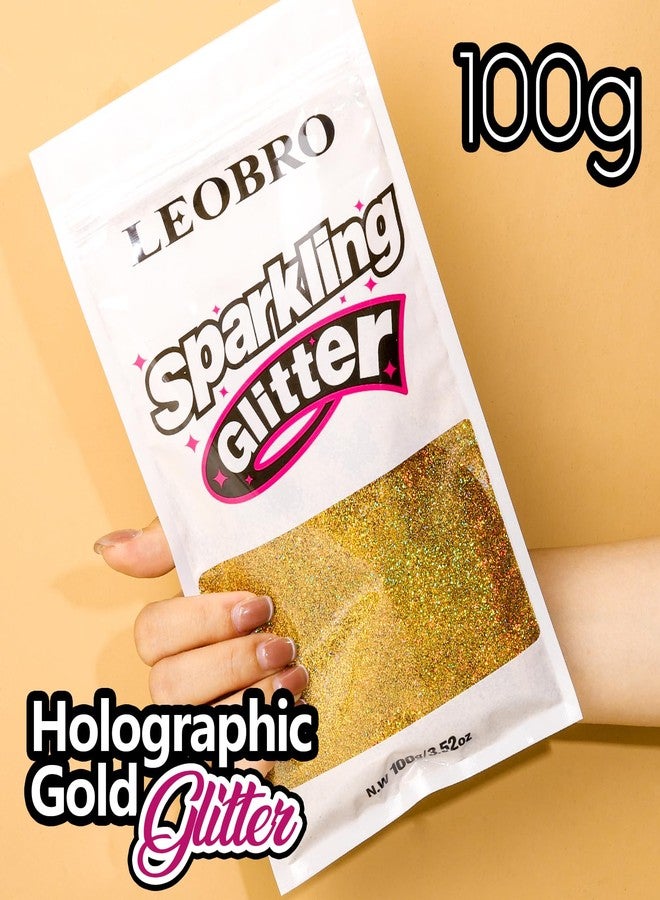 LEOBRO Gold Glitter, 100 g / 3.5 oz Holographic Fine Glitter for Crafts, Resin, Flowers, DIY Jewelry Party Decorations - Image 2