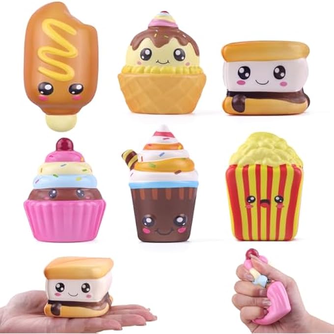 Anboor 6 Pcs Food Slow Rise Squishies Toy, Smore Ice Cream Cake French Fries Hot Dog Slow Rising Squish Squeeze Fidget Toys Stress Relief for Kids Teens Adults - Image 1