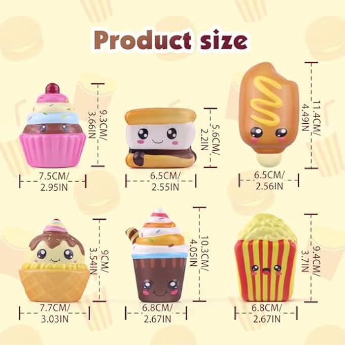 Anboor 6 Pcs Food Slow Rise Squishies Toy, Smore Ice Cream Cake French Fries Hot Dog Slow Rising Squish Squeeze Fidget Toys Stress Relief for Kids Teens Adults - Image 5