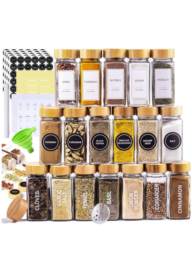 Sharpdo Glass Spice Jars - Set of 24, with Bamboo Shaker Lids & Funnel - Kitchen Spice Containers and Seasonings Organizer  - Image 1