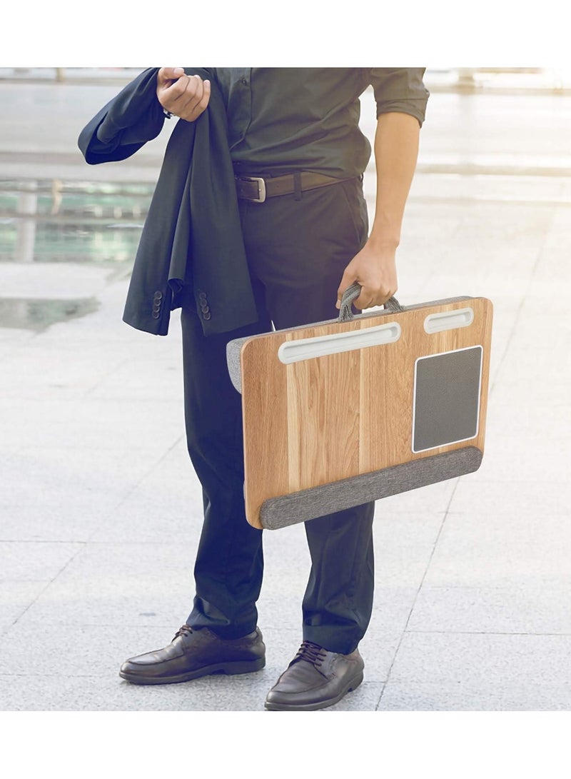 DubaiGallery Portable Modern Handle Natural Bamboo Lap Computer Desk With Pillow Cushion For Home Office - Image 4