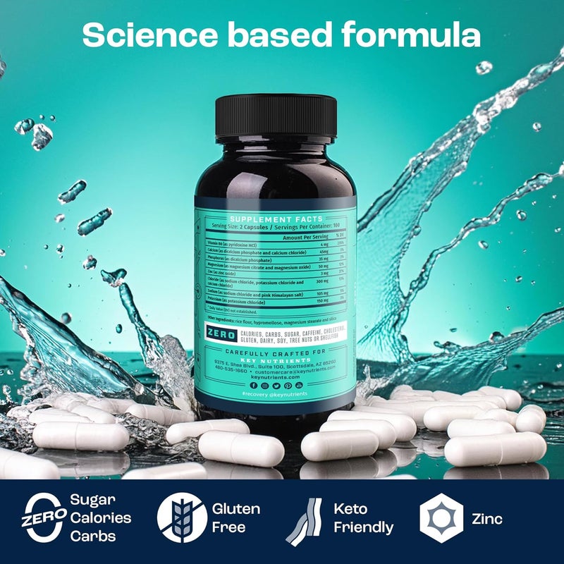 KEY NUTRIENTS Electrolyte Tablets 200 Capsules Salt Tablets for Dehydration Fasting Electrolytes Tablets  Salt Pills with Electrolytes No Sugar Gluten Free Hydration Tablets Made in USA - Image 2