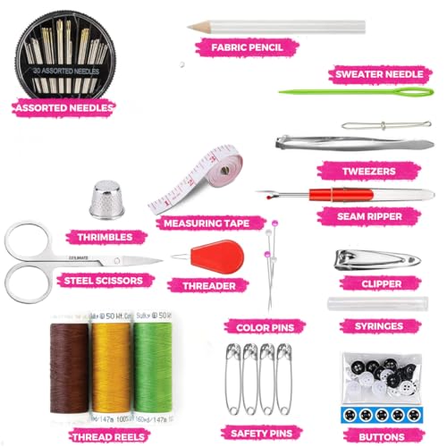 Oytra Sewing Kit Set Threads Scissors Needles Thimble Buttons Measuring Tape & Tools for Tailoring Stitching Travel Emergency Clothes Repair & DIY Crafts - Image 2