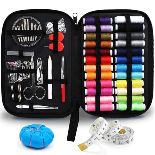 Oytra Sewing Kit Set Threads Scissors Needles Thimble Buttons Measuring Tape & Tools for Tailoring Stitching Travel Emergency Clothes Repair & DIY Crafts - Image 1