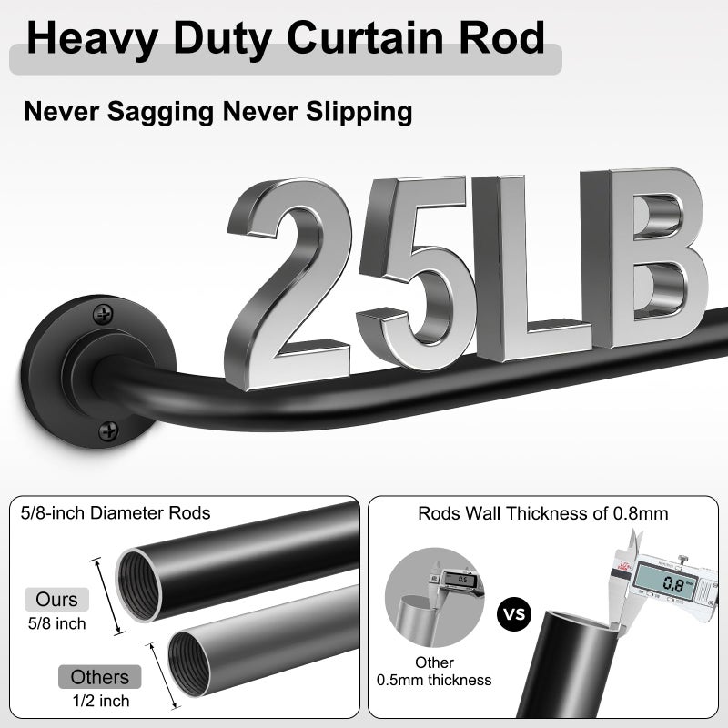 hei! dear Curtain Rods for Windows 28 to 48 inch, 5/8 Inch Black Curtain Rod, Adjustable Wrap Around Curtains Rod, Blackout Curtains Rods, Metal Room Darkening Curved Cafe Small Drapery Pole, Matte Black - Image 4