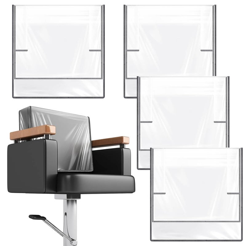 Hoolerry 4 Pcs Gray Edge Salon Chair Cover Clear Plastic Square Hairdressing Back Protectors for Fits Most Standard Back Reinforced Precision Stitched Covers to Prevent Damage SpaSalon Chairs