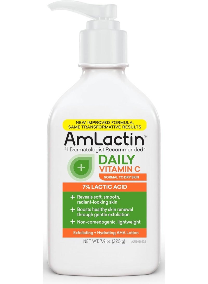 AmLactin لوشن يومي بفيتامين C - لوشن للجسم 7.9 أونصة مع 7% حمض اللاكتيك - مقشر لتفتيح البشرة ومرطب للبشرة الجافة - Image 1