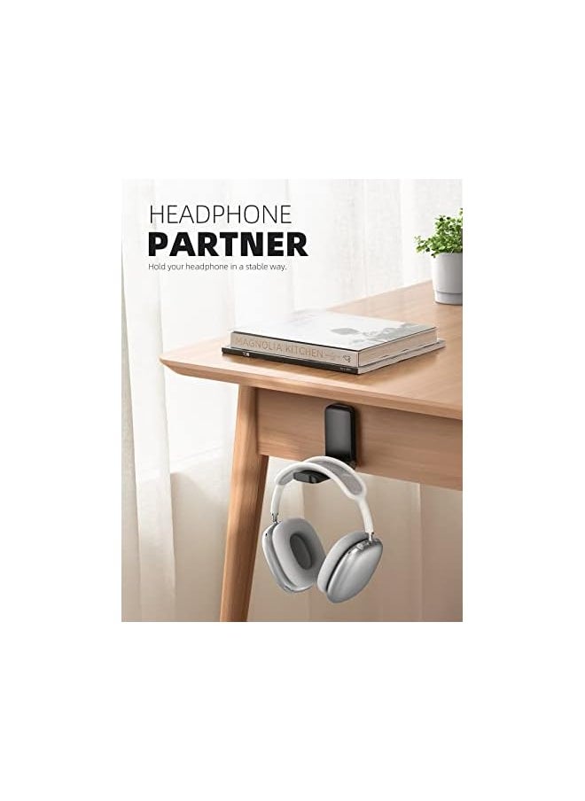 Lamicall - Headphone Stand Sticky Headset Hanger Adhesive Headphone Holder Hook Mount Headset Stand Holder Clip Under Desk Earphone Clamp For Air Pods Max Black - Image 1