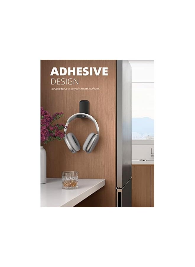 Lamicall - Headphone Stand Sticky Headset Hanger Adhesive Headphone Holder Hook Mount Headset Stand Holder Clip Under Desk Earphone Clamp For Air Pods Max Black - Image 1