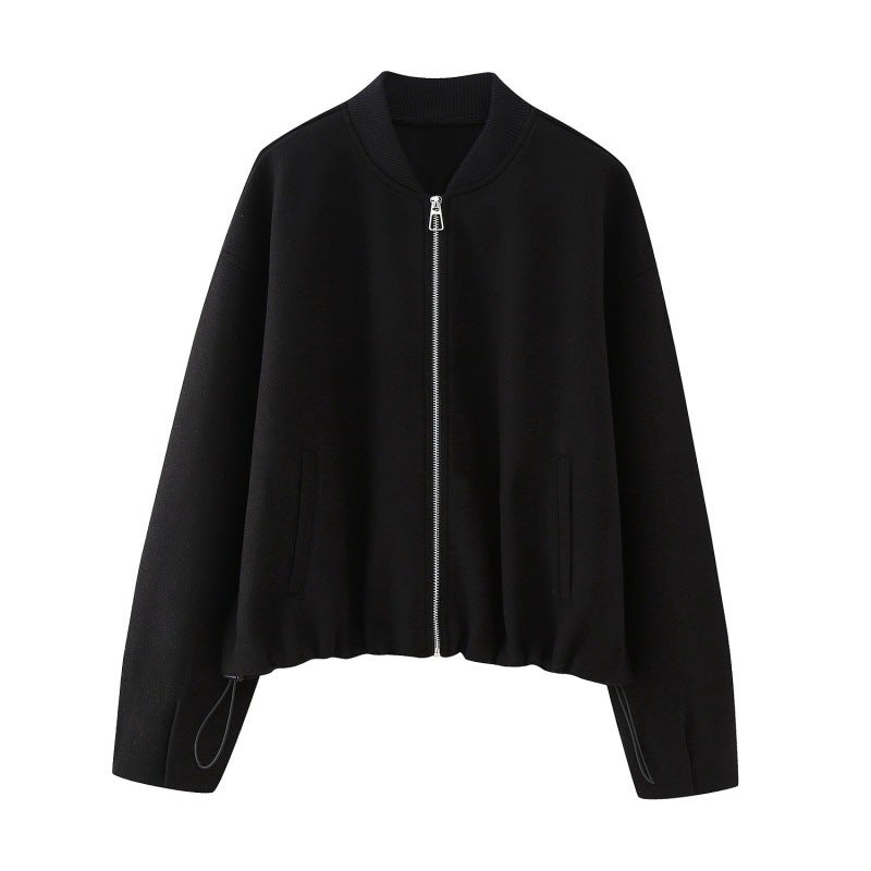 2023 autumn new womens clothing European and American style card buckle decoration soft pilot jacket coat 5070 641 800 Black 