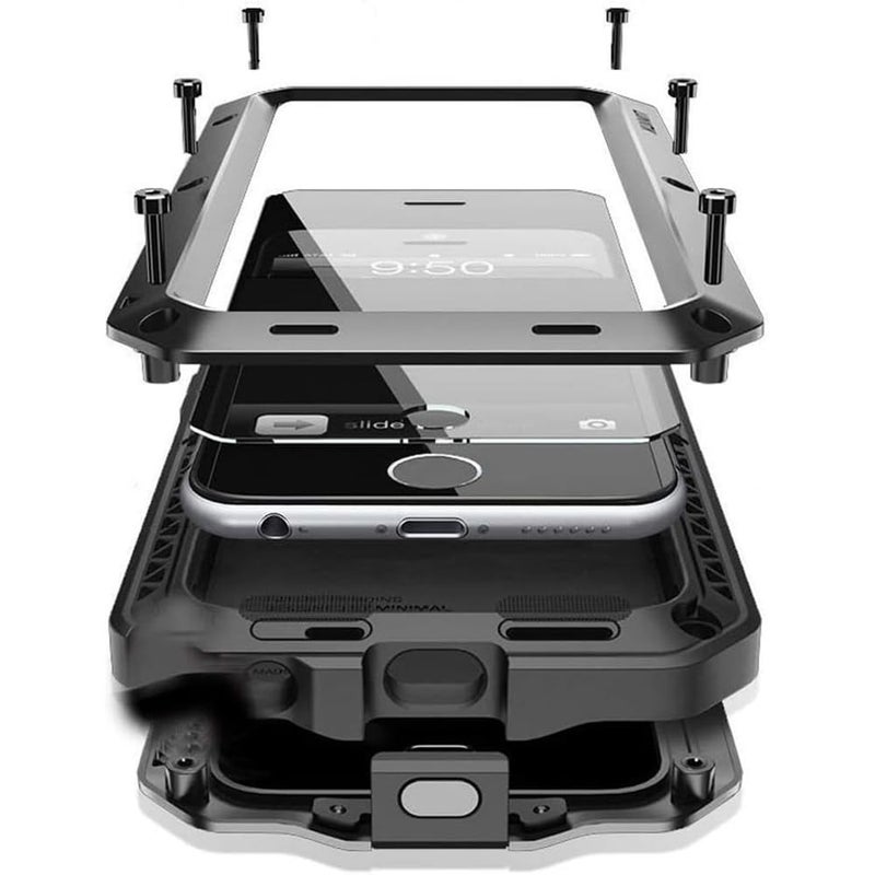 Marrkey for iPhone 16 Metal Case 6.1",Heavy Duty Shockproof Aluminum Alloy Tough Armour Military Grade Phone Case,360 Full Body Protective Cover with Silicone Built-in Screen Protector - Black - Image 1
