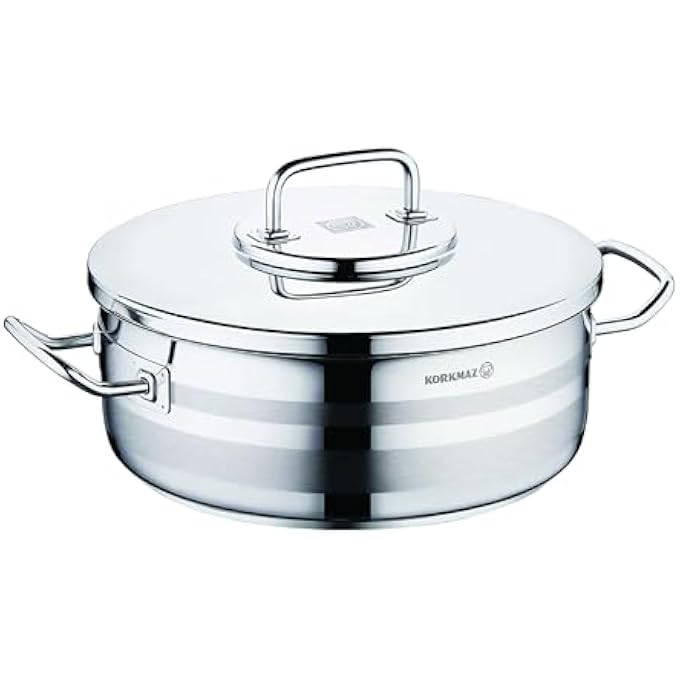 Korkmaz Astra2 Short Casserole 30X11 Cm  Sandwich Bottom Induction Pot For Cooking  Turkish TriPly Bottom Stainless Steel Cookware  Ka2037 - Image 1
