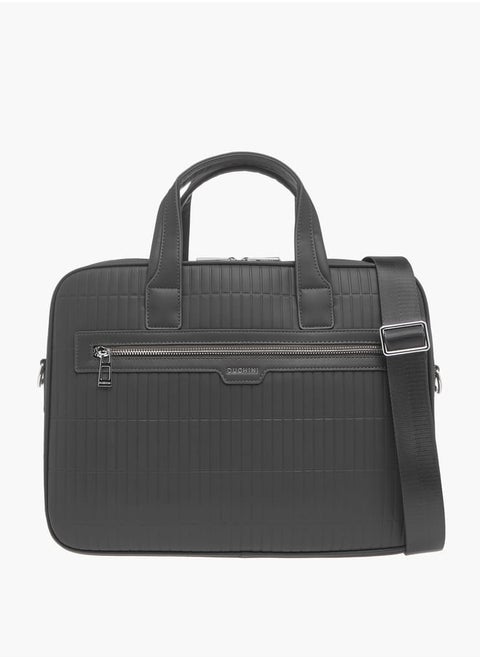 Men's Panelled Laptop Bag with Handles and Detachable Strap