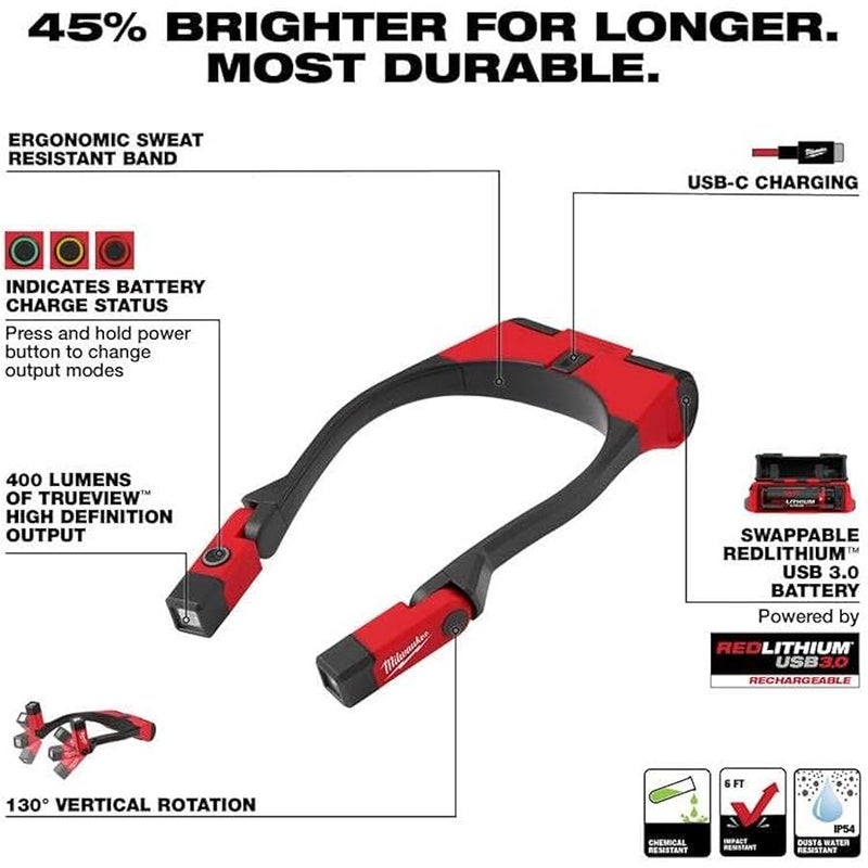 ميلواكي Milwaukee - 400 lumens LED light, work light with adjustable mast, USB charging - Image 3