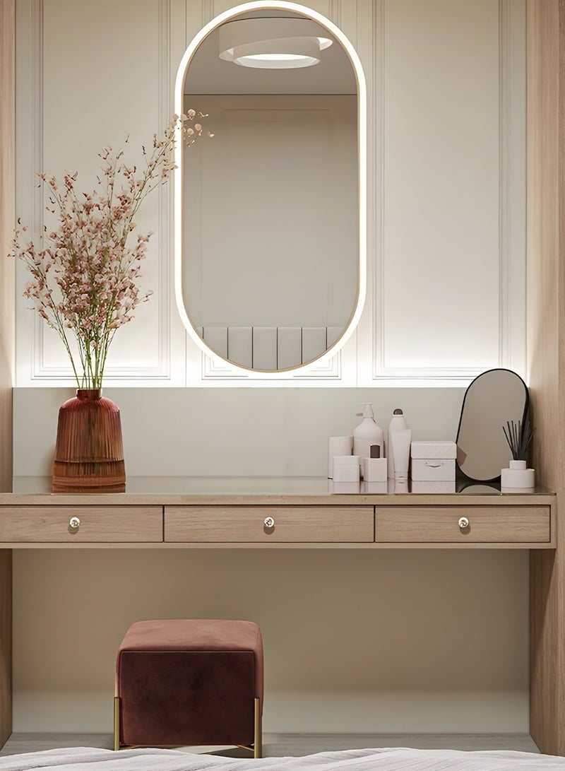 تايمي مرآة ميكب بيضاوية  80X60سم باضاءة LED جانبية,مرآة مكياج مناسبة للتسريحة وغرف اللبس والحمام 3 الوان اضاءة ليد - Image 3