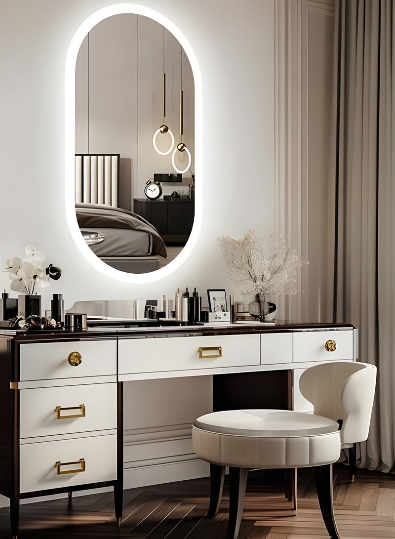 تايمي مرآة ميكب بيضاوية  80X60سم باضاءة LED جانبية,مرآة مكياج مناسبة للتسريحة وغرف اللبس والحمام 3 الوان اضاءة ليد - Image 1