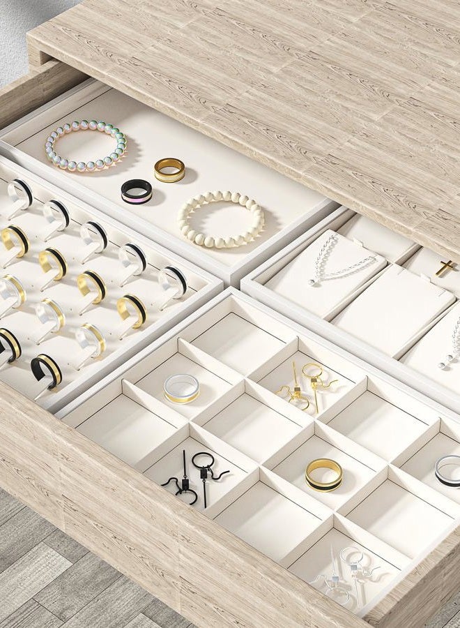Ausalivan Drawer Jewelry Organizers And Storage,Velvet Bracelet And Ring Display Small Tray,Dresser Jewelry Drawer Organizer Inserts Containers,Earring And Necklace Holder Box (Beige Blank Trays) - Image 3