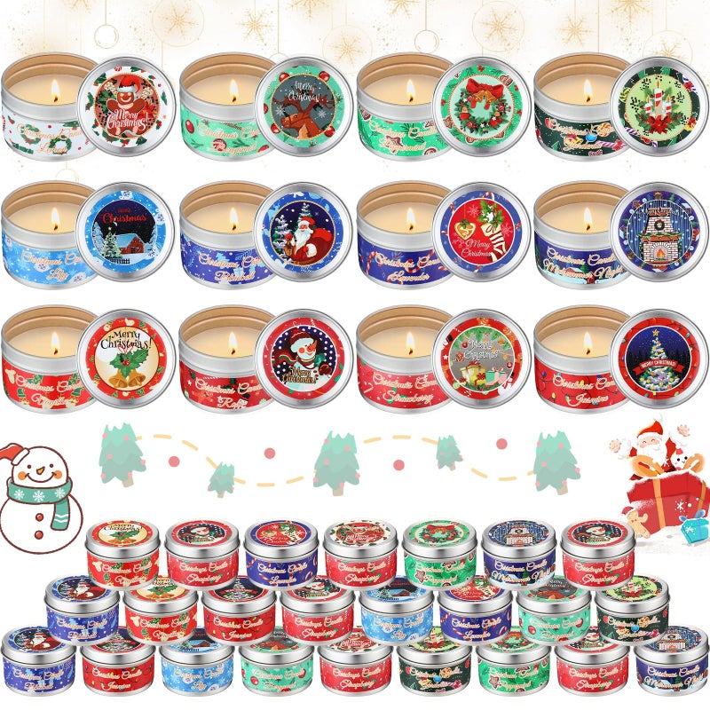 MTLEE 24 Pcs Christmas Candles Bulk 2 oz Christmas Scented Candles Gifts Soy Wax Tins with 12 Fragrances for Women Mom Holiday AromatherapySilver