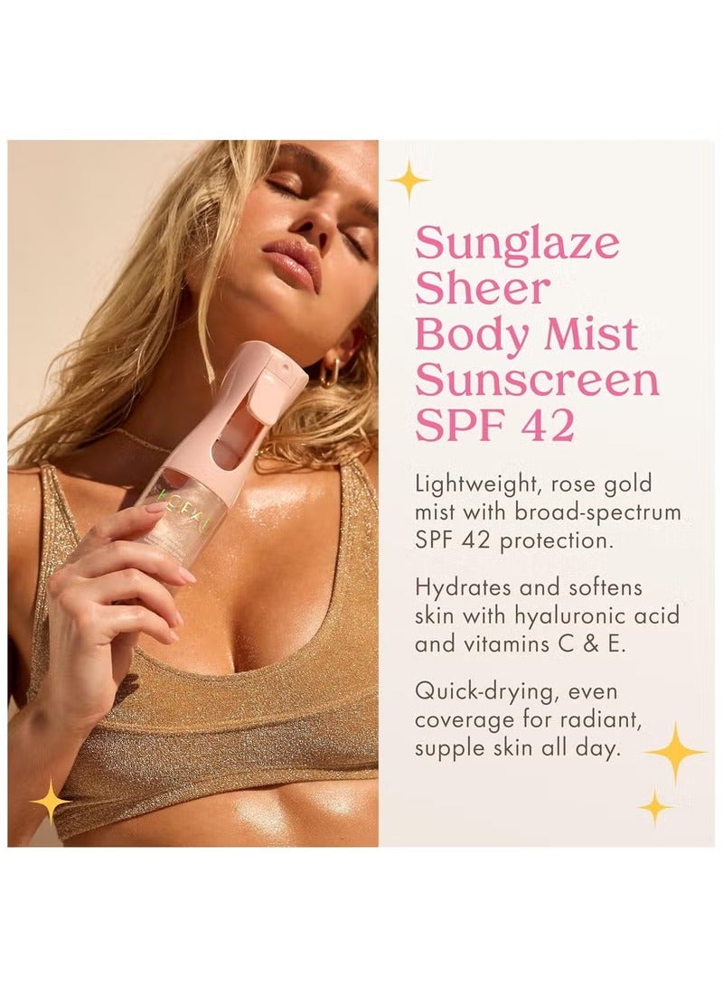 كوپاري Rose Gold Sunglaze Sheer Body Mist Sunscreen SPF 42, يضرب زيت الجسم المتلمع, ترطيب الضباب, ترطيب, يضيء, ماكياج صديق, يعطي الجلد نهاية لامعة, خفيفة الوزن, - Image 3