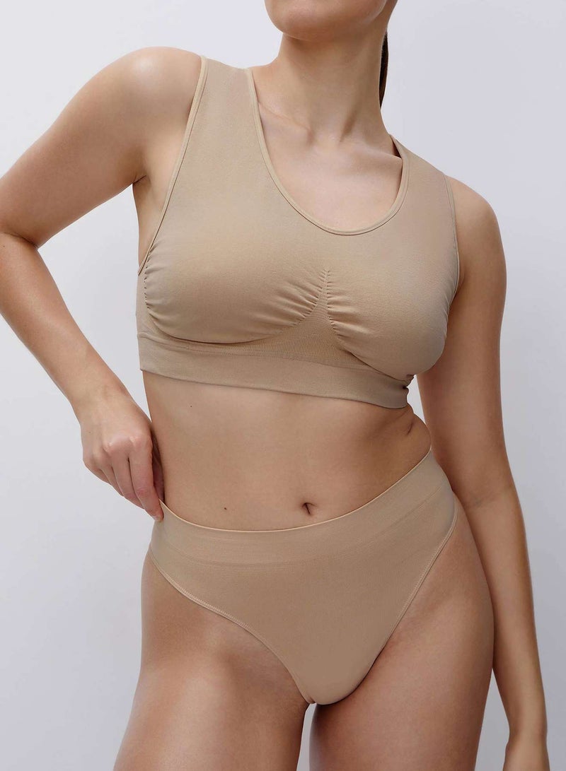 belle you Women’s High Waisted Thong Panties Nude– Seamless Microfiber Briefs with Cotton Gusset, Wide Waistband, Invisible Plus Size Underwear for Daily Wear - Image 1