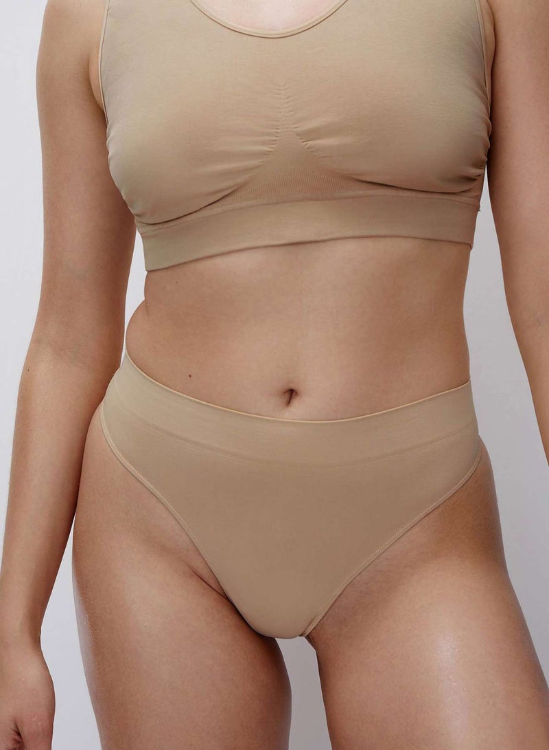belle you Women’s High Waisted Thong Panties Nude– Seamless Microfiber Briefs with Cotton Gusset, Wide Waistband, Invisible Plus Size Underwear for Daily Wear - Image 3