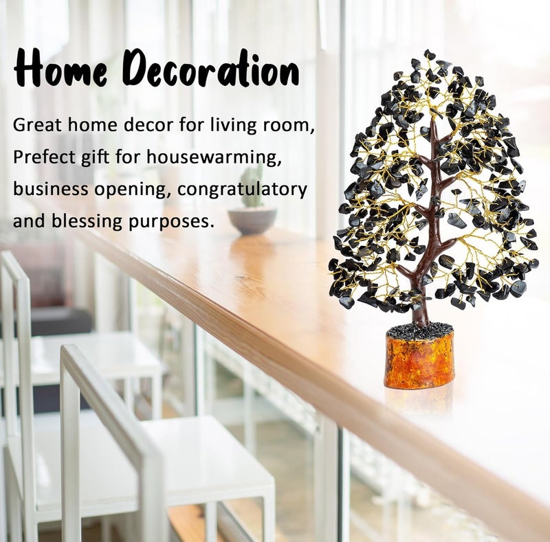 Crocon Natural Healing Gemstone Crystal Bonsai Fortune Money Tree for Good Luck, Wealth & Prosperity Spiritual Gift Size 10-12 Inch (Black (Golden Wire)) - Image 4