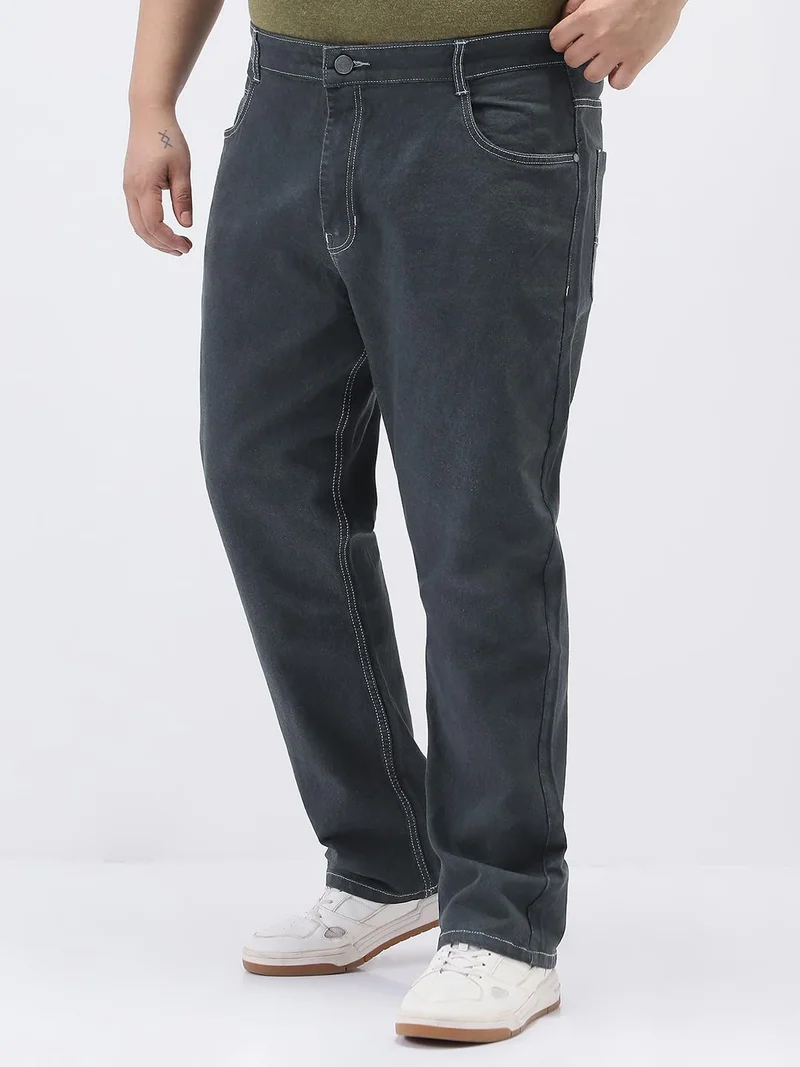 أوربانو فاشن Urbano Plus Men's Dark Grey Straight Fit Washed Jeans Stretchable