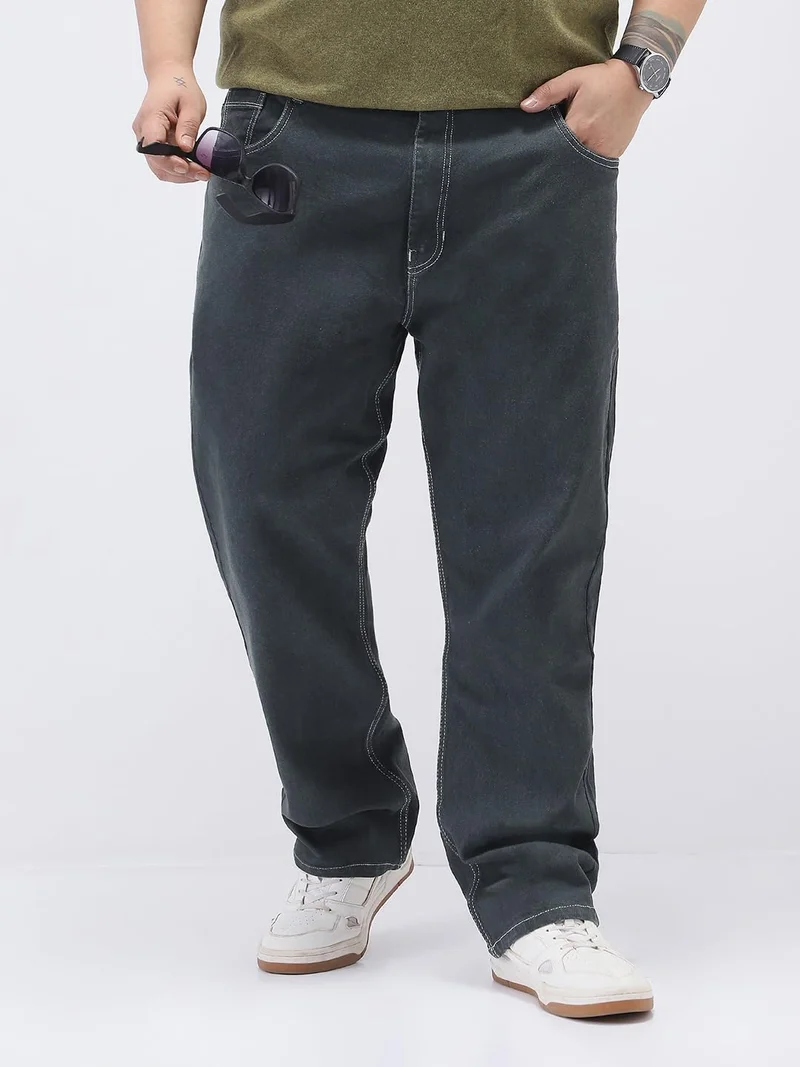 أوربانو فاشن Urbano Plus Men's Dark Grey Straight Fit Washed Jeans Stretchable