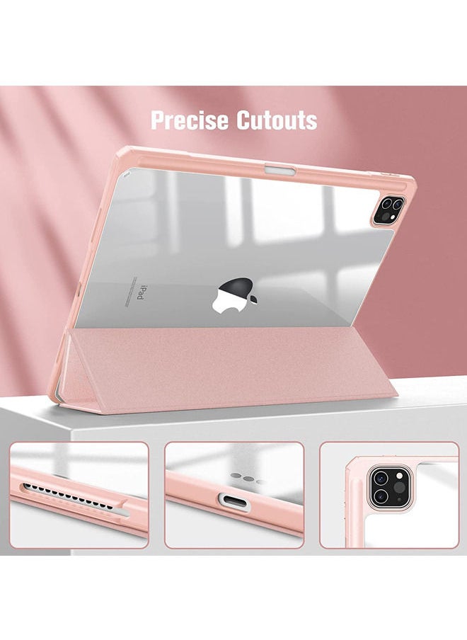 Rock Pow - Protective Case Cover For Apple iPad Pro 12.9 inch (2021/2020) Generation with Pencil Holder, [Support Apple Pencil Charging and Touch ID], Clear Transparent Case with Auto Wake/Sleep,Pink - Image 1