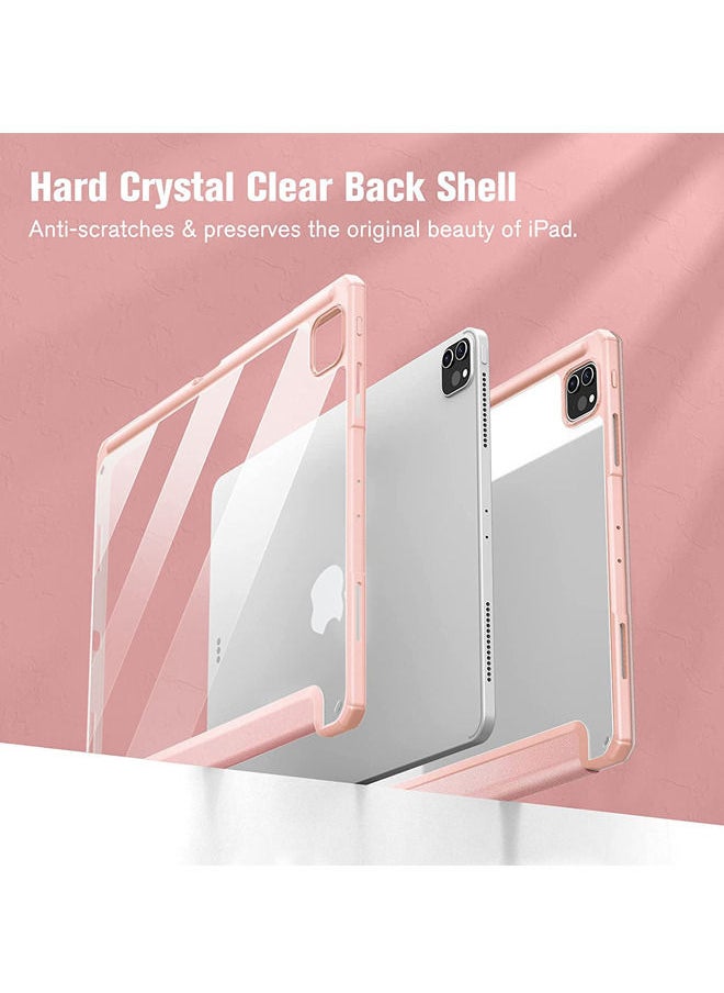 Rock Pow - Protective Case Cover For Apple iPad Pro 12.9 inch (2021/2020) Generation with Pencil Holder, [Support Apple Pencil Charging and Touch ID], Clear Transparent Case with Auto Wake/Sleep,Pink - Image 1