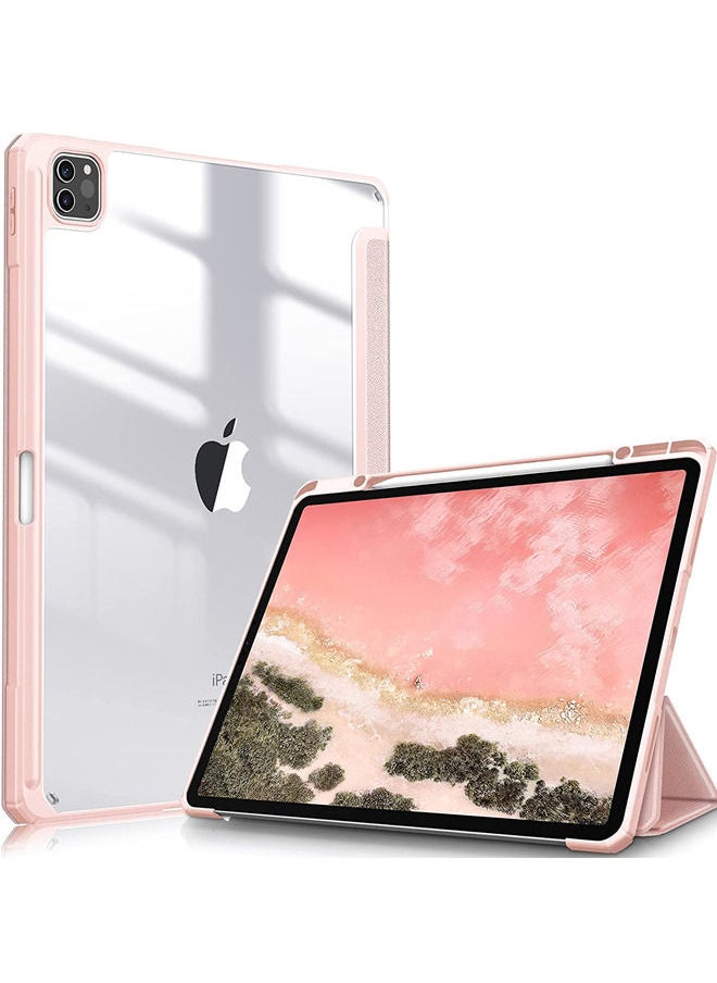 Rock Pow - Protective Case Cover For Apple iPad Pro 12.9 inch (2021/2020) Generation with Pencil Holder, [Support Apple Pencil Charging and Touch ID], Clear Transparent Case with Auto Wake/Sleep,Pink - Image 1
