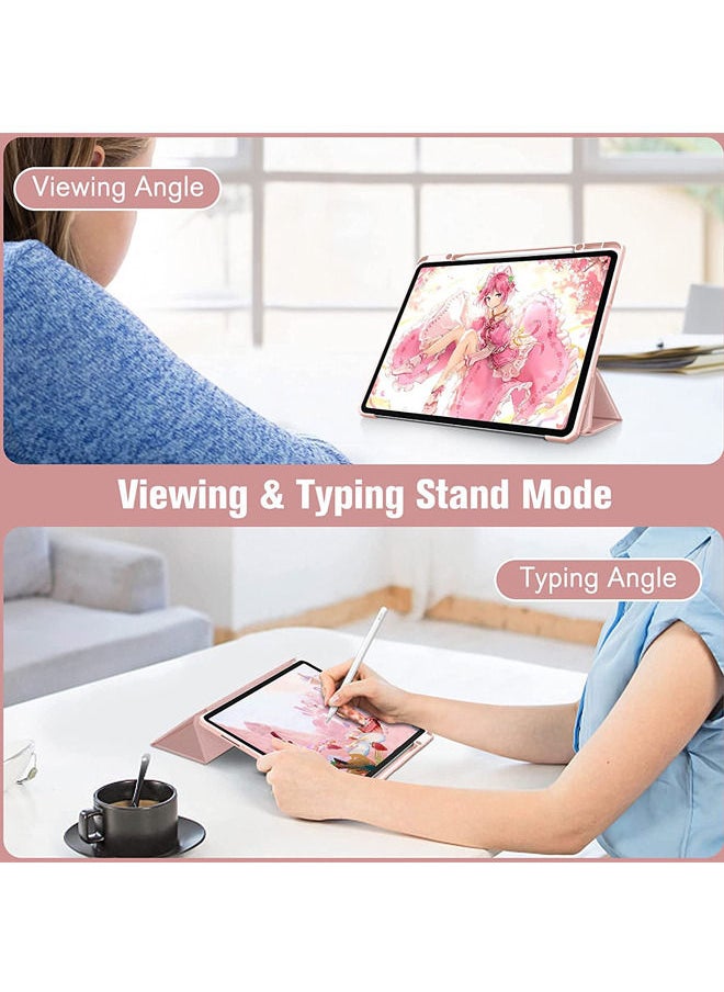 Rock Pow - Protective Case Cover For Apple iPad Pro 12.9 inch (2021/2020) Generation with Pencil Holder, [Support Apple Pencil Charging and Touch ID], Clear Transparent Case with Auto Wake/Sleep,Pink - Image 1