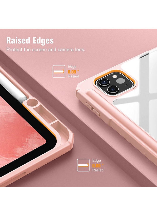 Rock Pow - Protective Case Cover For Apple iPad Pro 12.9 inch (2021/2020) Generation with Pencil Holder, [Support Apple Pencil Charging and Touch ID], Clear Transparent Case with Auto Wake/Sleep,Pink - Image 1