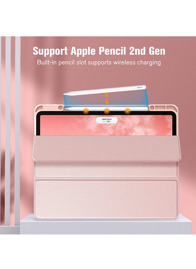 Rock Pow - Protective Case Cover For Apple iPad Pro 12.9 inch (2021/2020) Generation with Pencil Holder, [Support Apple Pencil Charging and Touch ID], Clear Transparent Case with Auto Wake/Sleep,Pink - Image 1