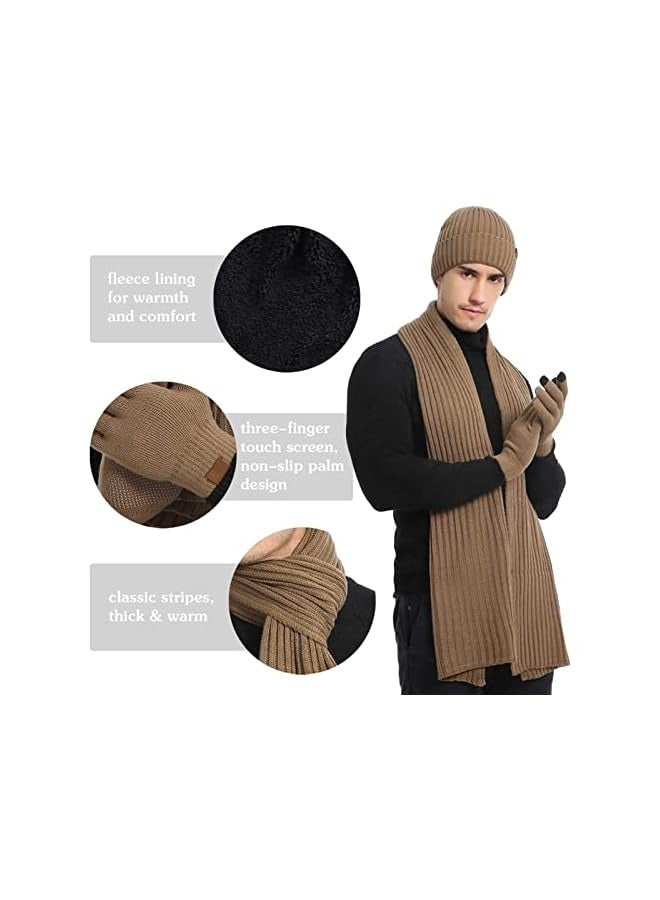 PROMASS 3Pcs Winter Beanie Hat Scarf Gloves Set for Men Womens Ski Cap Touch Screen Mittens Suit Couples Matching Hats for Men Women - Image 2