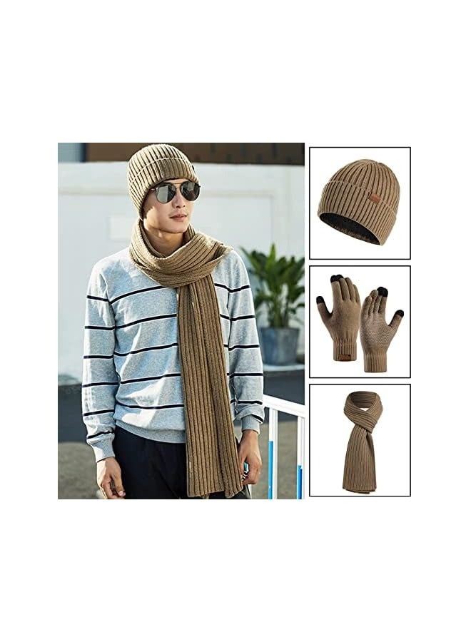 PROMASS 3Pcs Winter Beanie Hat Scarf Gloves Set for Men Womens Ski Cap Touch Screen Mittens Suit Couples Matching Hats for Men Women - Image 4