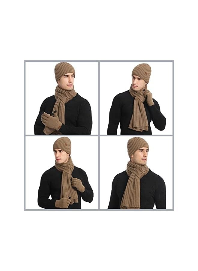 PROMASS 3Pcs Winter Beanie Hat Scarf Gloves Set for Men Womens Ski Cap Touch Screen Mittens Suit Couples Matching Hats for Men Women - Image 5