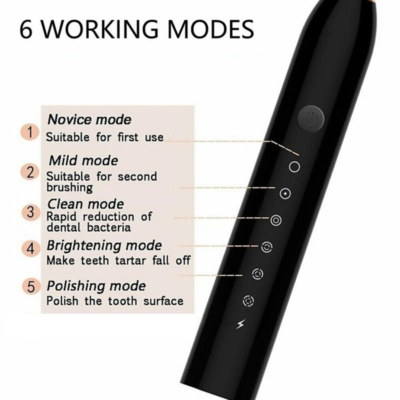 Electric Toothbrush USB Rechargeable Toothbrush High Frequency Little Noise Timing Toothbrush 5 Modes Adjustable Waterproof 4 Brush Heads - Image 4
