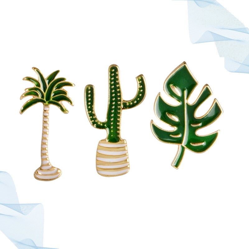 3pcs Leaf Shaped Breastpin Elegant Brooches Women Brooch Pin Costume Props Decoration Gift For Party Banquet(Coconut Tree + Cactus + Leaves) - Image 1