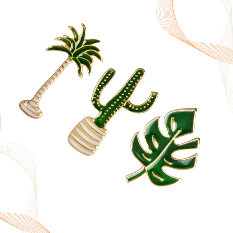 3pcs Leaf Shaped Breastpin Elegant Brooches Women Brooch Pin Costume Props Decoration Gift For Party Banquet(Coconut Tree + Cactus + Leaves) - Image 3