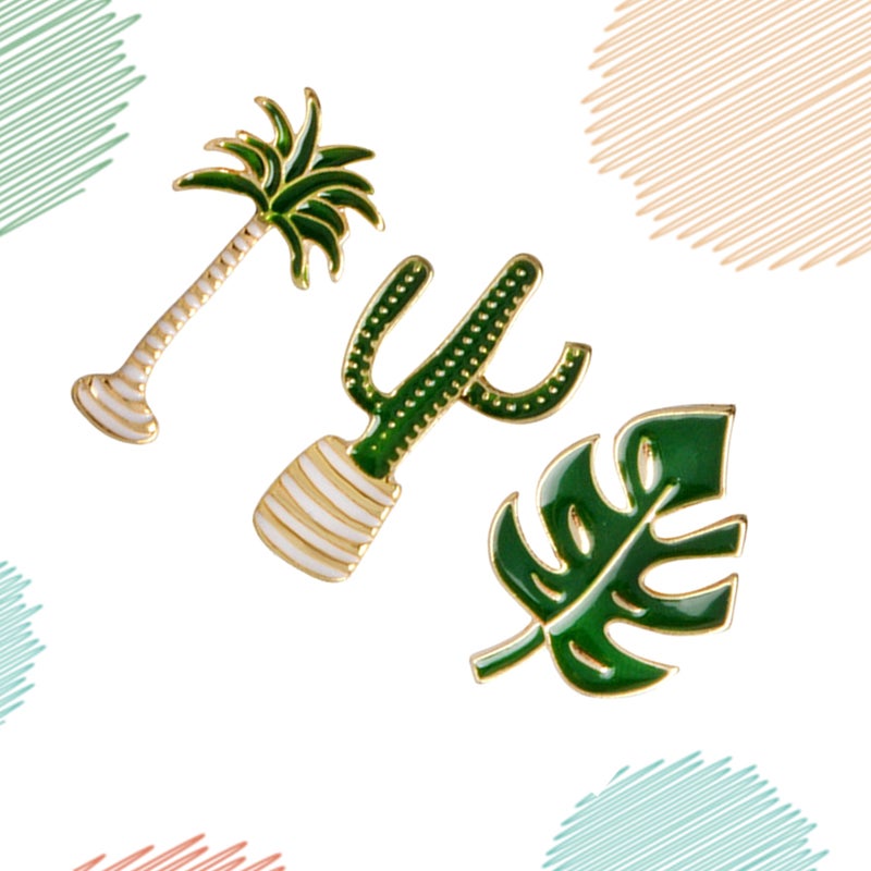3pcs Leaf Shaped Breastpin Elegant Brooches Women Brooch Pin Costume Props Decoration Gift For Party Banquet(Coconut Tree + Cactus + Leaves) - Image 5