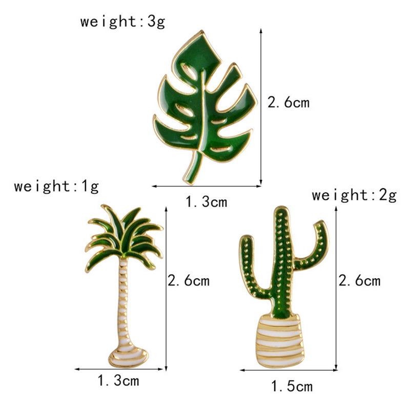 3pcs Leaf Shaped Breastpin Elegant Brooches Women Brooch Pin Costume Props Decoration Gift For Party Banquet(Coconut Tree + Cactus + Leaves) - Image 2