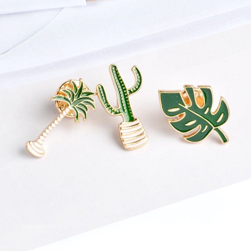 3pcs Leaf Shaped Breastpin Elegant Brooches Women Brooch Pin Costume Props Decoration Gift For Party Banquet(Coconut Tree + Cactus + Leaves) - Image 4