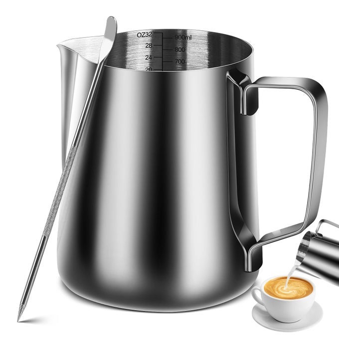ESPRESSO MILK FROTHING PITCHER STAINLESS STEEL 300Z900ML COFFEE MILK FROTHER CUP WITH DECORATING ART PEN FOR ESPRESSO MACHINE LATTE ART