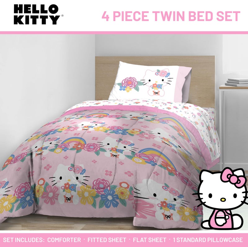 Jay Franco Hello Kitty Twin Size Comforter Set - 4 Piece Floral Bedding Includes Sheet Set, Pillow Covers & Bonus Duffle Bag - Super Soft Bedding - Image 2