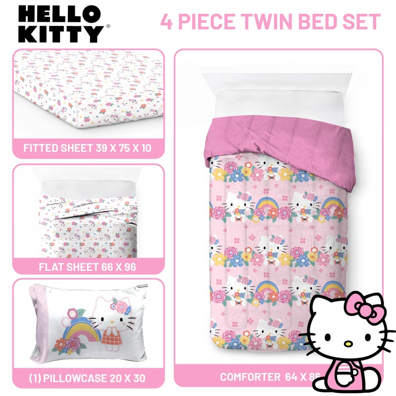 Jay Franco Hello Kitty Twin Size Comforter Set - 4 Piece Floral Bedding Includes Sheet Set, Pillow Covers & Bonus Duffle Bag - Super Soft Bedding - Image 3