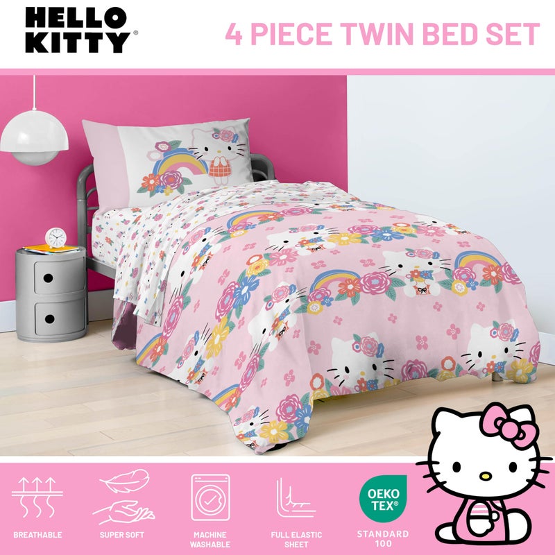 Jay Franco Hello Kitty Twin Size Comforter Set - 4 Piece Floral Bedding Includes Sheet Set, Pillow Covers & Bonus Duffle Bag - Super Soft Bedding - Image 4