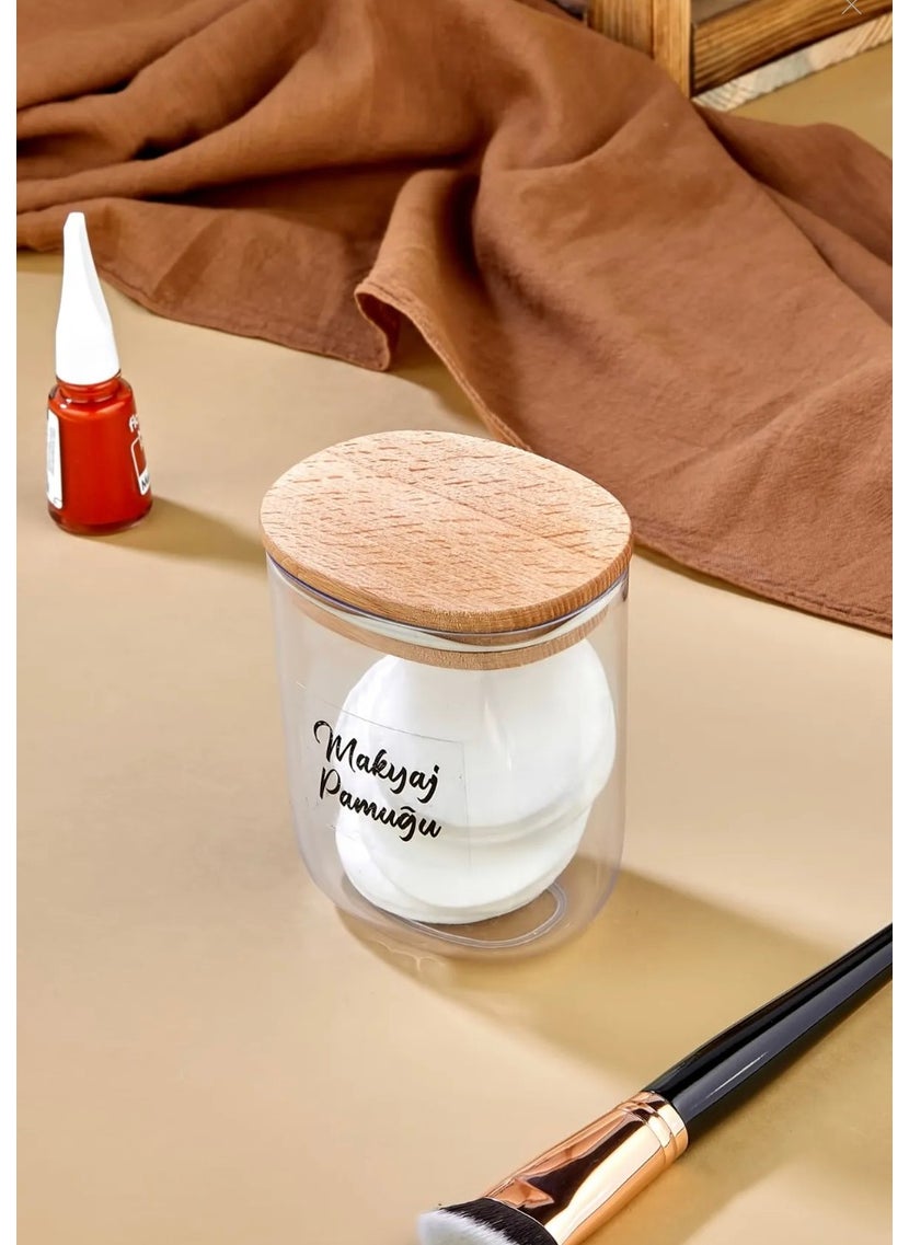 Fbz Home Acrylic Makeup Cotton Organizer with Wooden Cover 400 ml Cotton Holder 