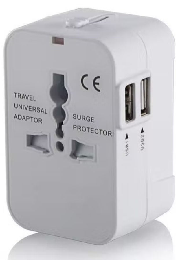 شوبي Universal Fast Travel Adapter, Worldwide All In One Universal Power Wall Charger Ac Power Plug Adapter With Dual USB Charging Ports For USA EU UK Cell Phone Laptop (White) - Image 1
